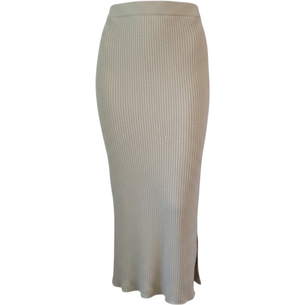 Madison‎ + Hudson Womens Skirt Gold Metallic Ribbed Midi Pull On Size Small